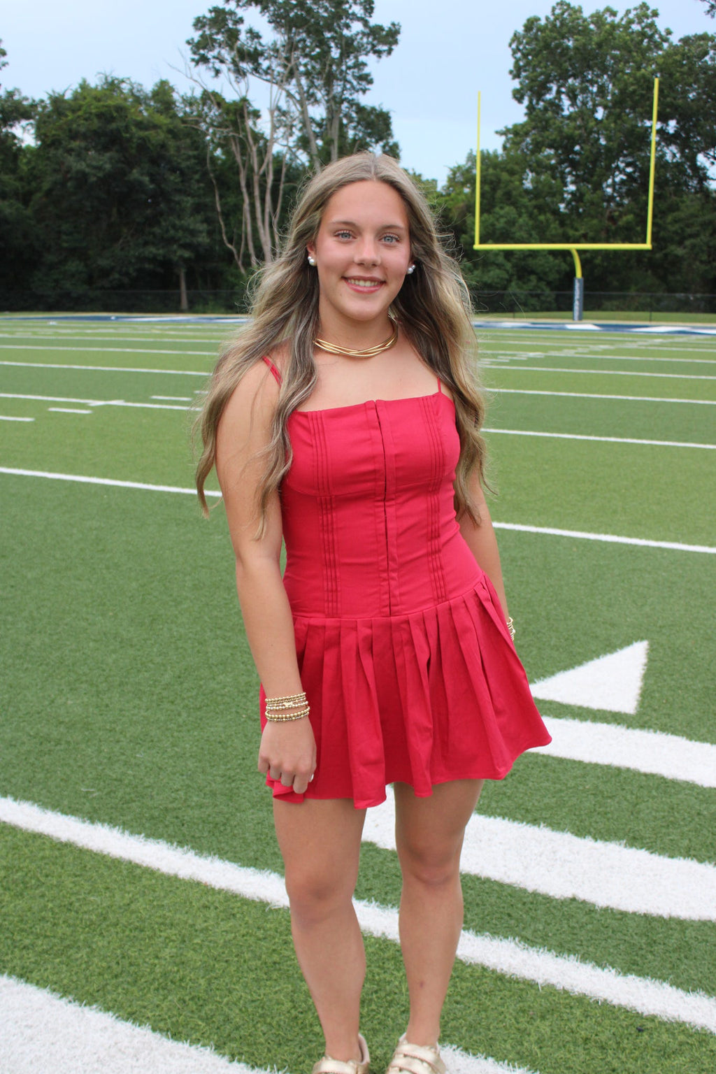 Red Pleated Mini Dress