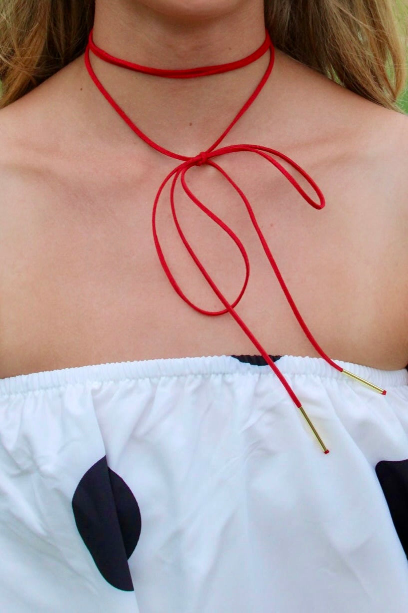 Red Suede Wrap Necklace