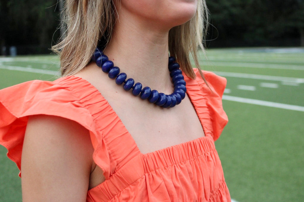 Navy Chunky Beaded Necklace