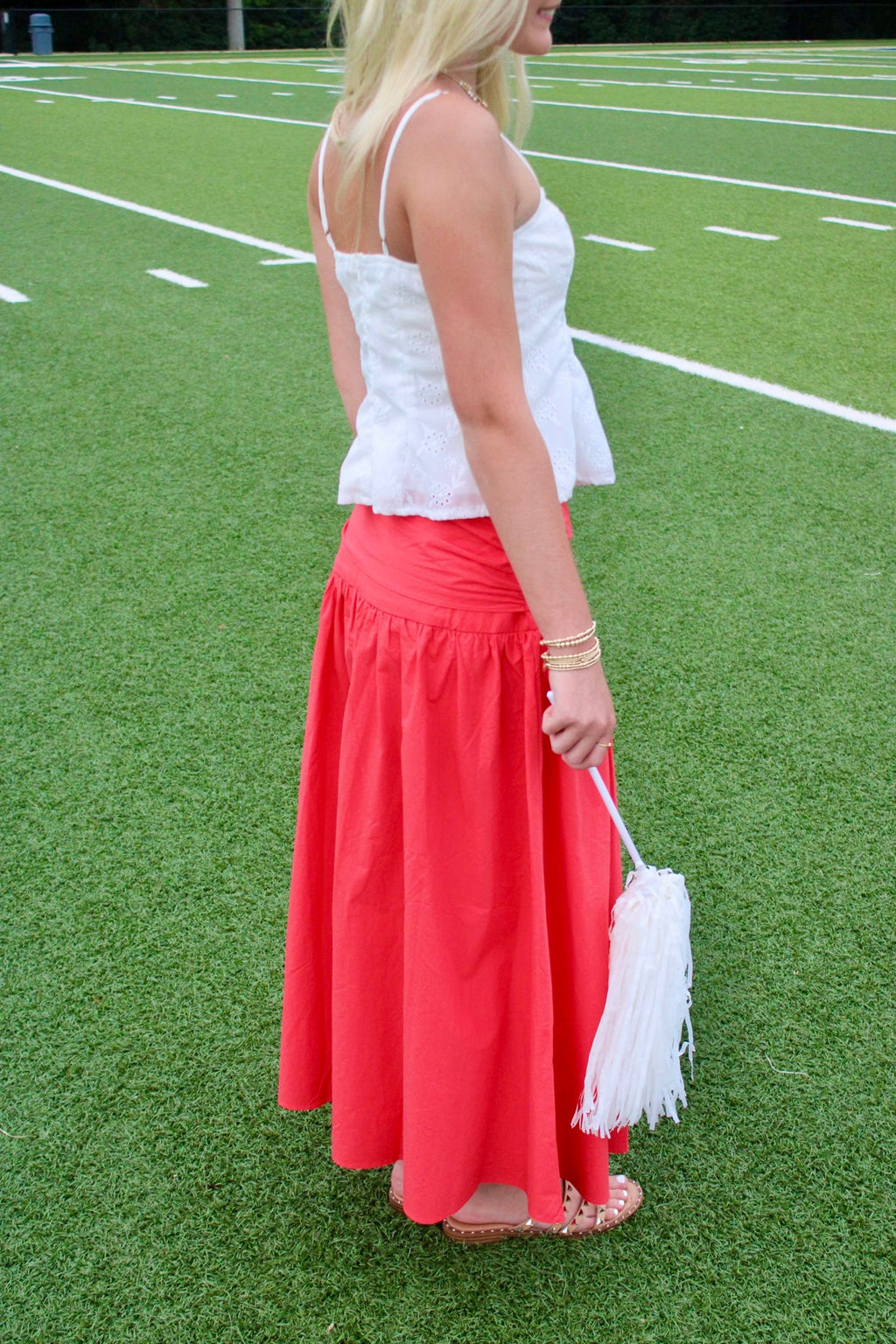Red Tie-Waist Midi Skirt