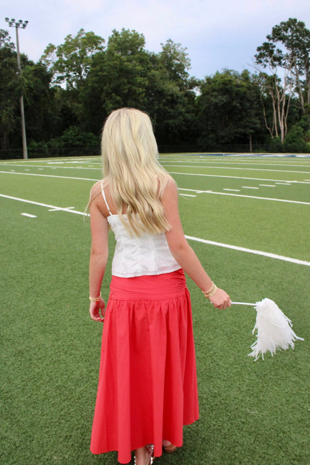 Red Tie-Waist Midi Skirt