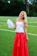 Red Tie-Waist Midi Skirt