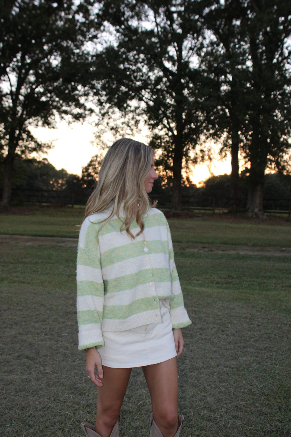 Green & Cream Color Block Sweater