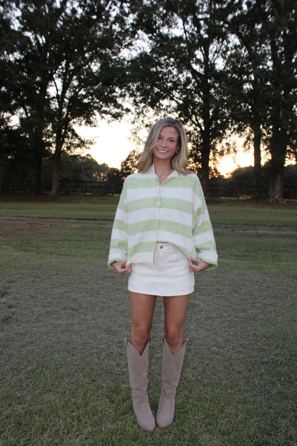 Green & Cream Color Block Sweater
