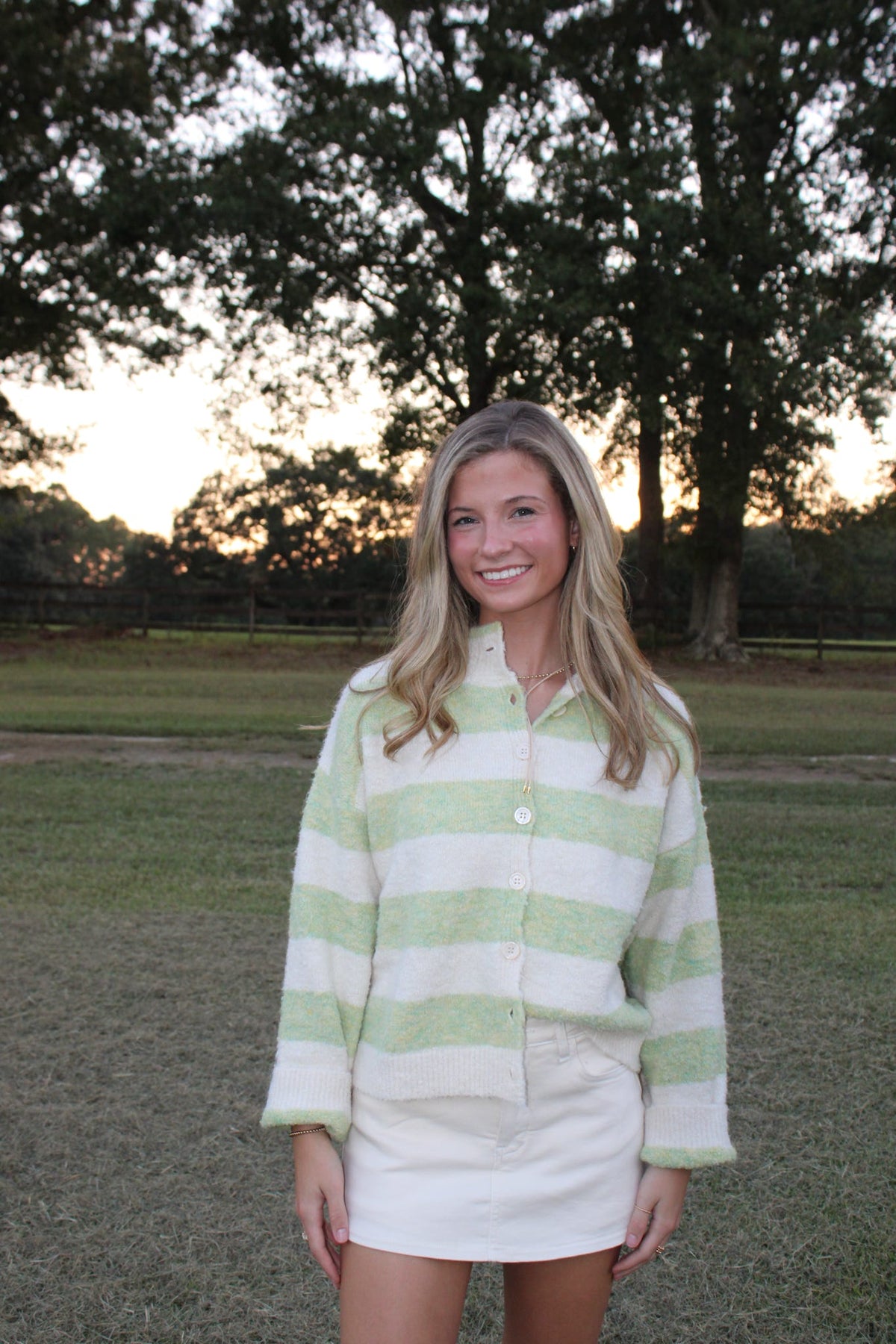 Green & Cream Color Block Sweater