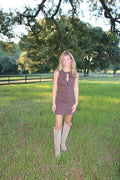 Brown Bow Denim Mini Dress