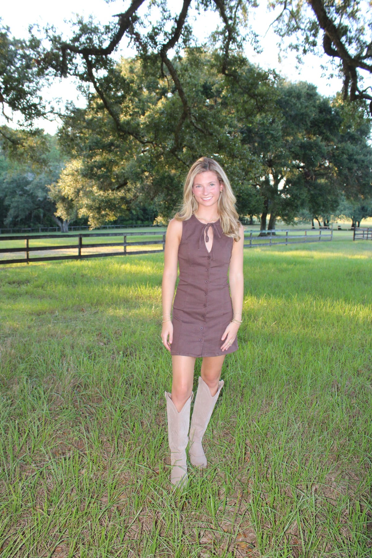 Brown Bow Denim Mini Dress