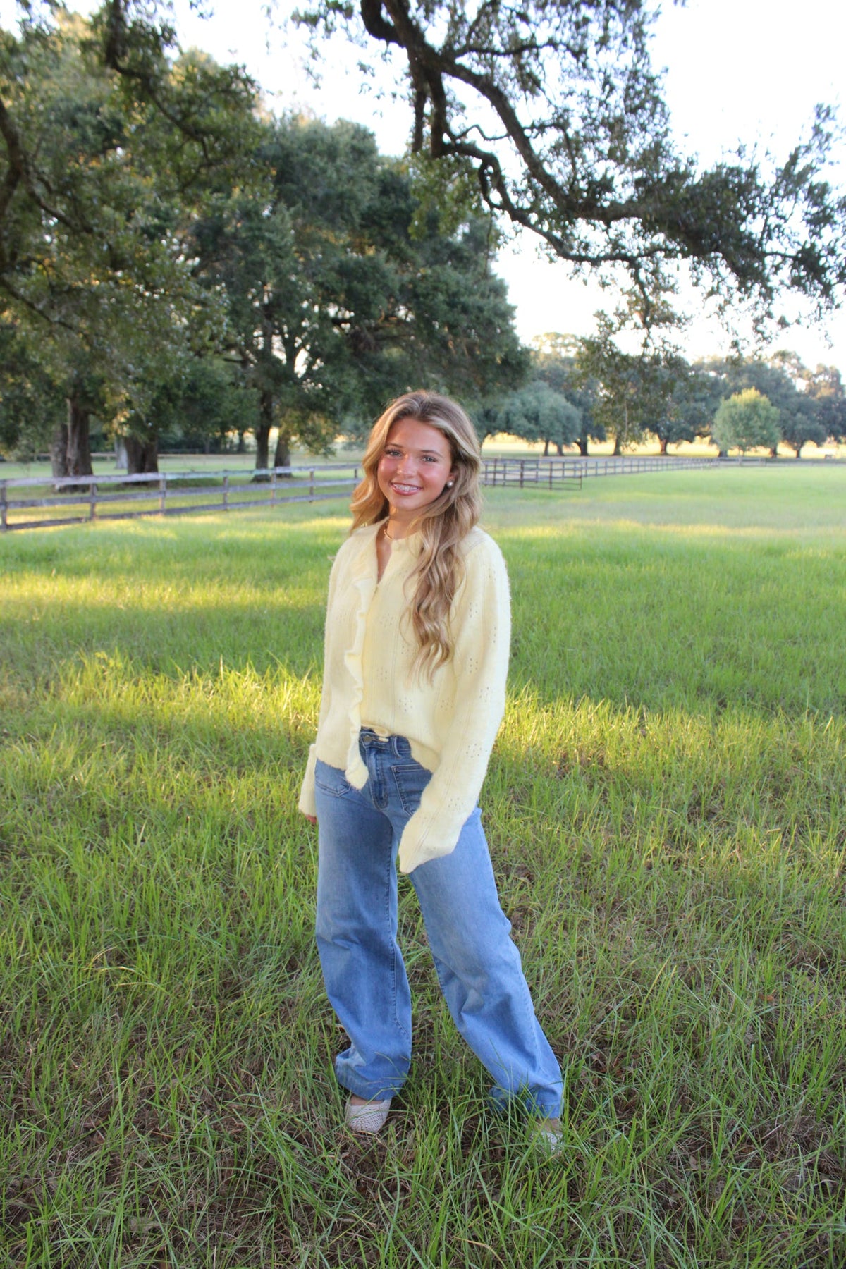 Denim front pocket wide leg jeans