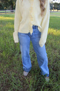 Denim front pocket wide leg jeans