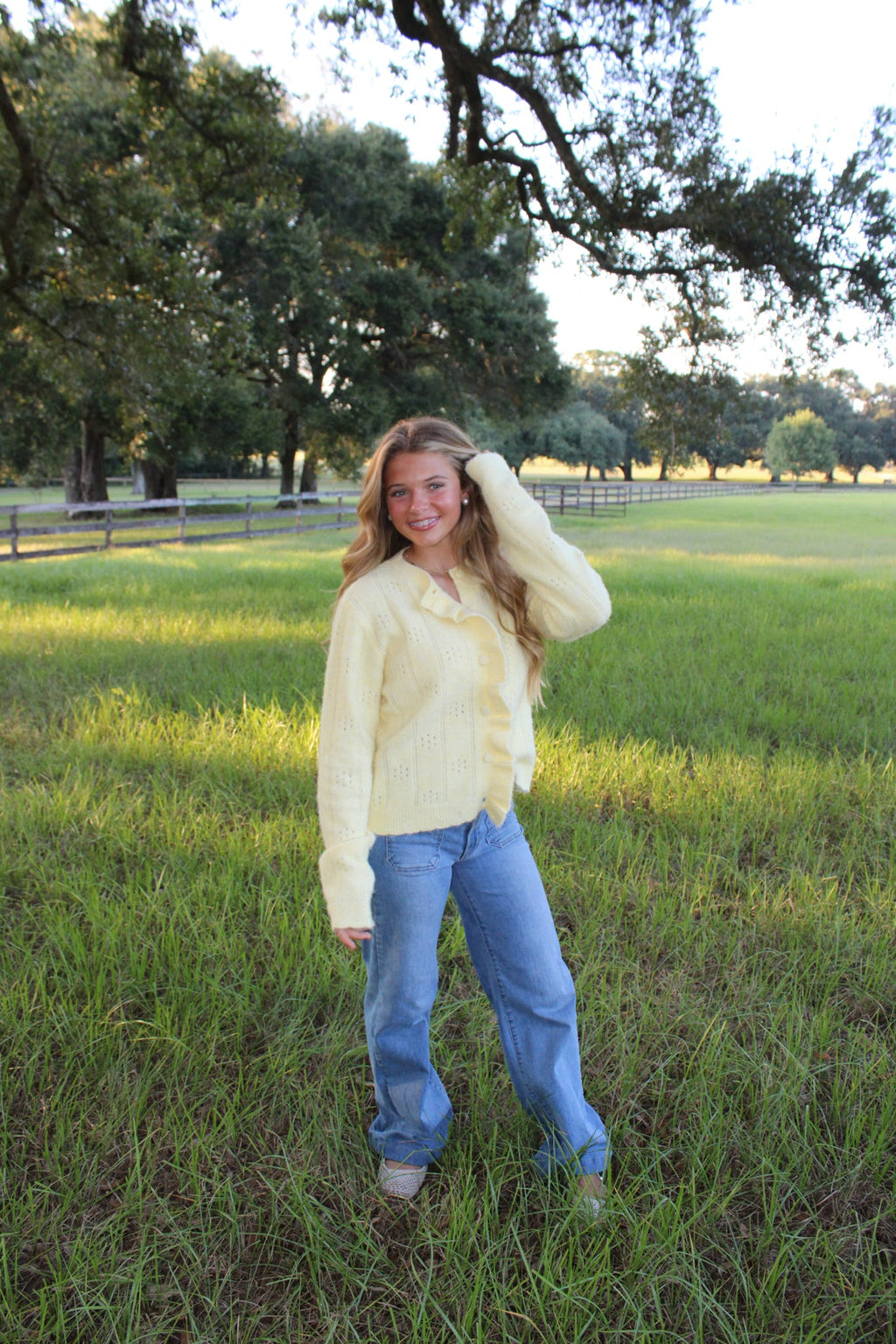 Denim front pocket wide leg jeans
