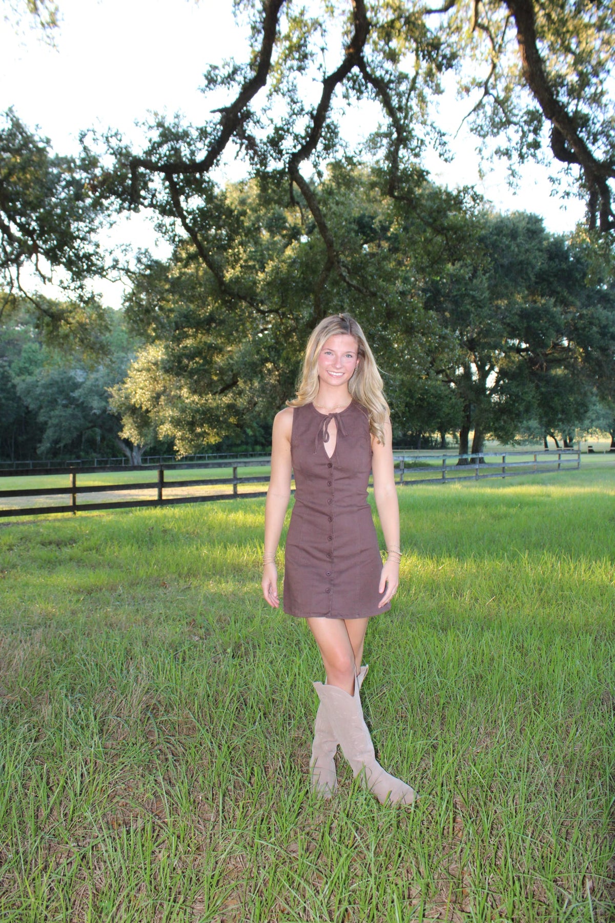 Brown Bow Denim Mini Dress