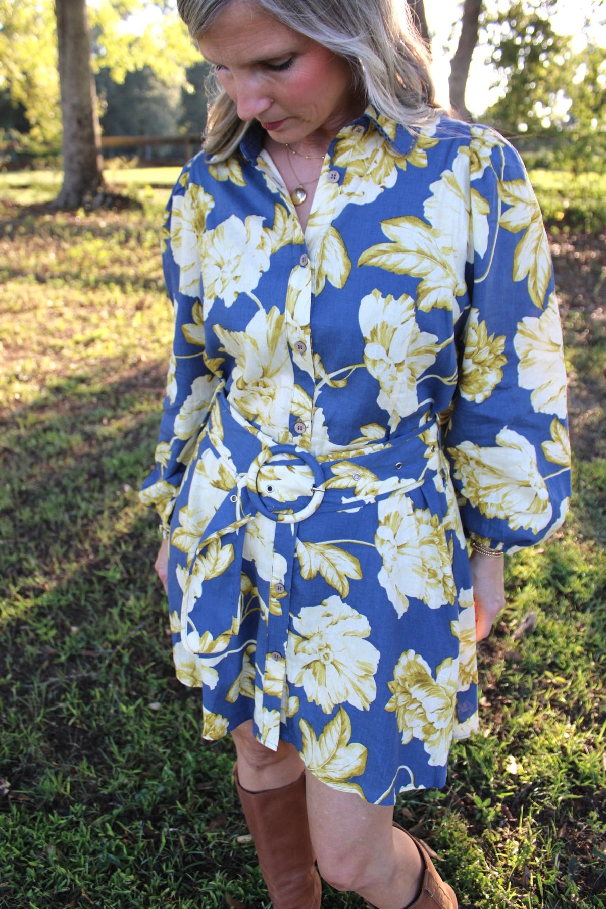 Blue & Yellow Floral Long Sleeve Dress