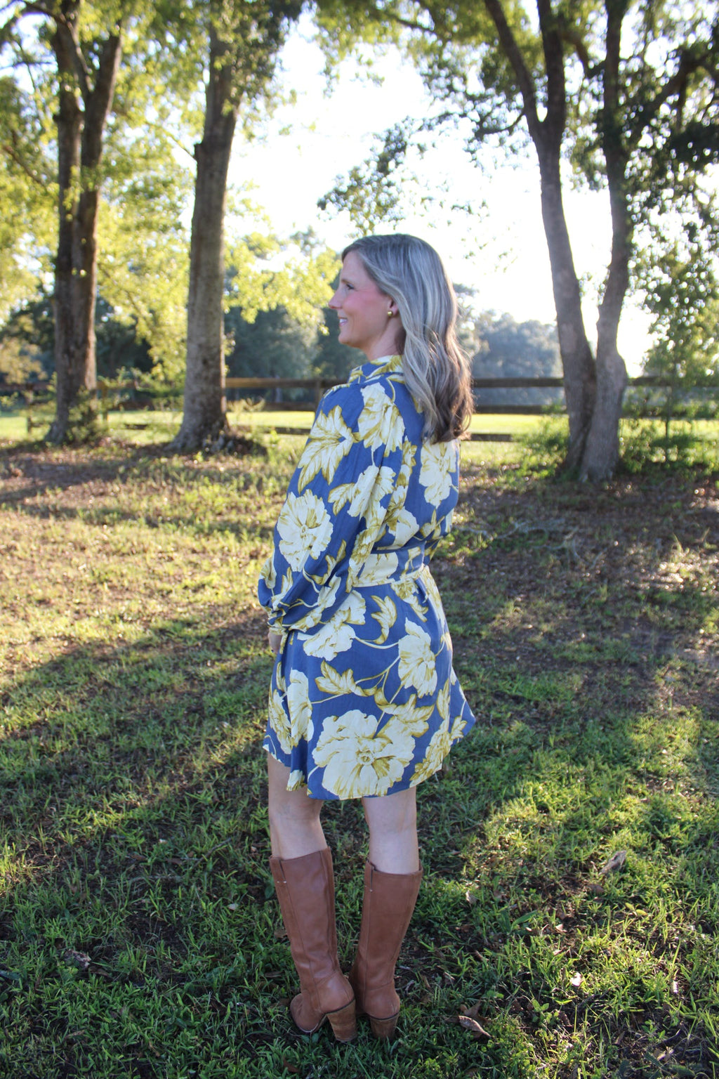 Blue & Yellow Floral Long Sleeve Dress