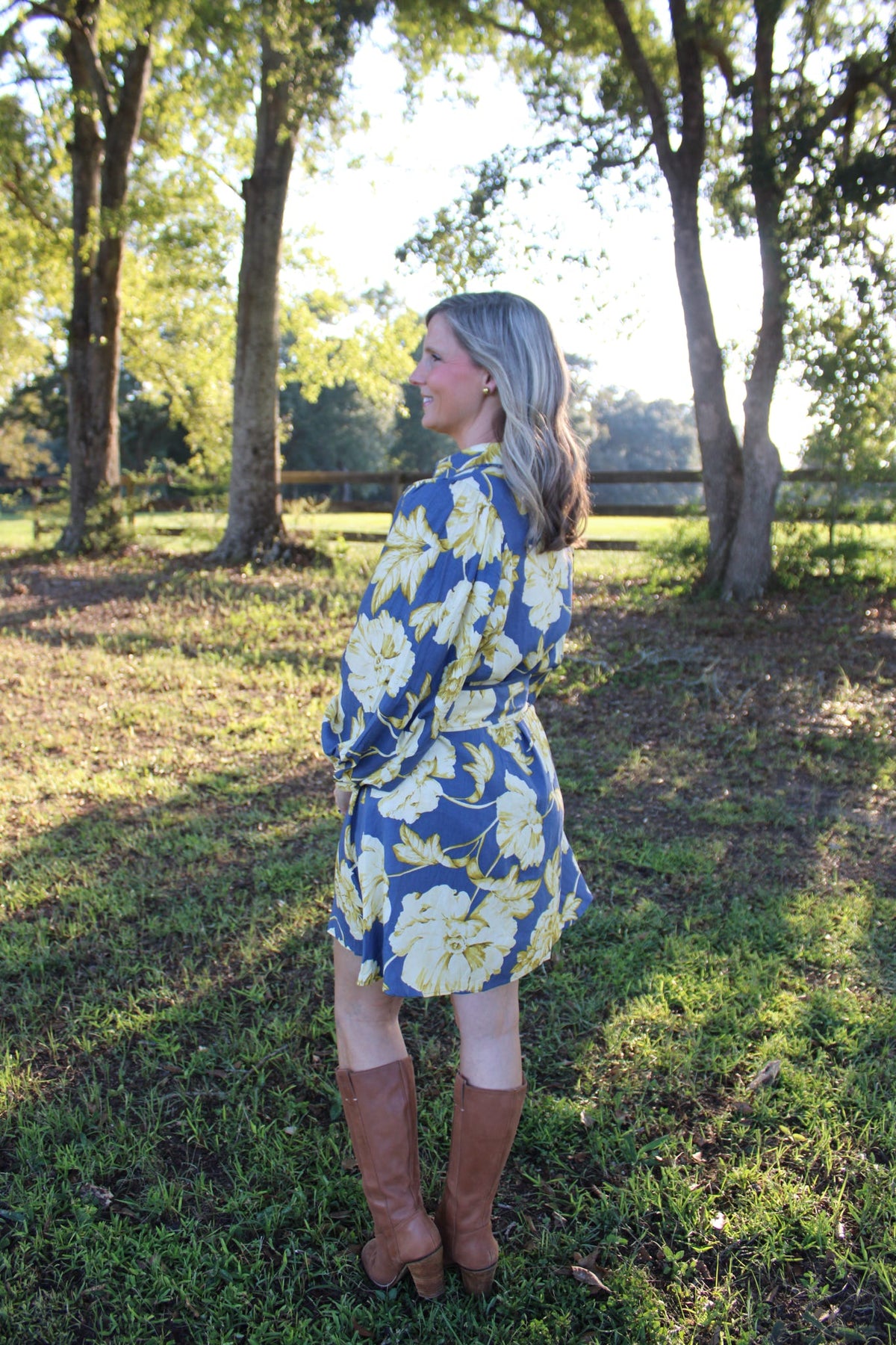 Blue & Yellow Floral Long Sleeve Dress