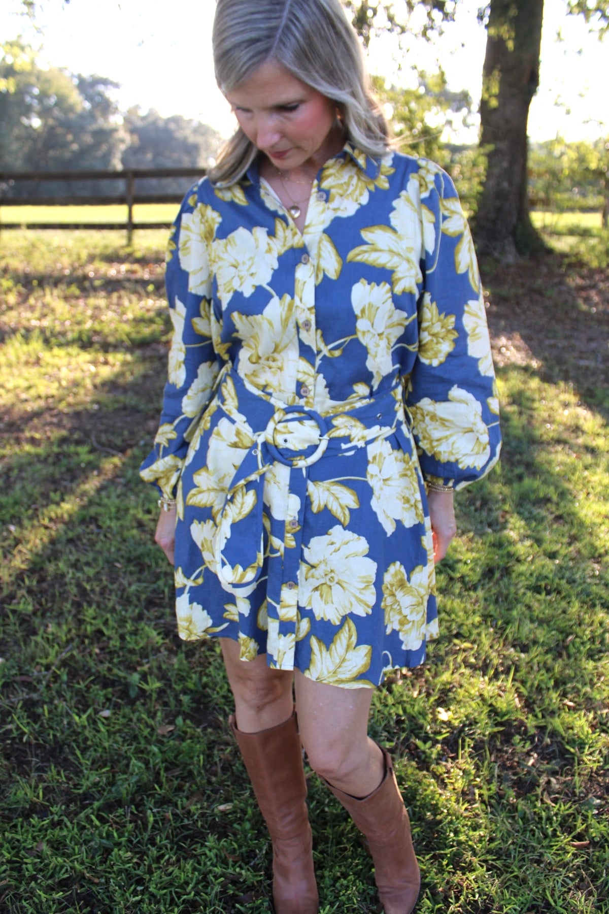 Blue & Yellow Floral Long Sleeve Dress