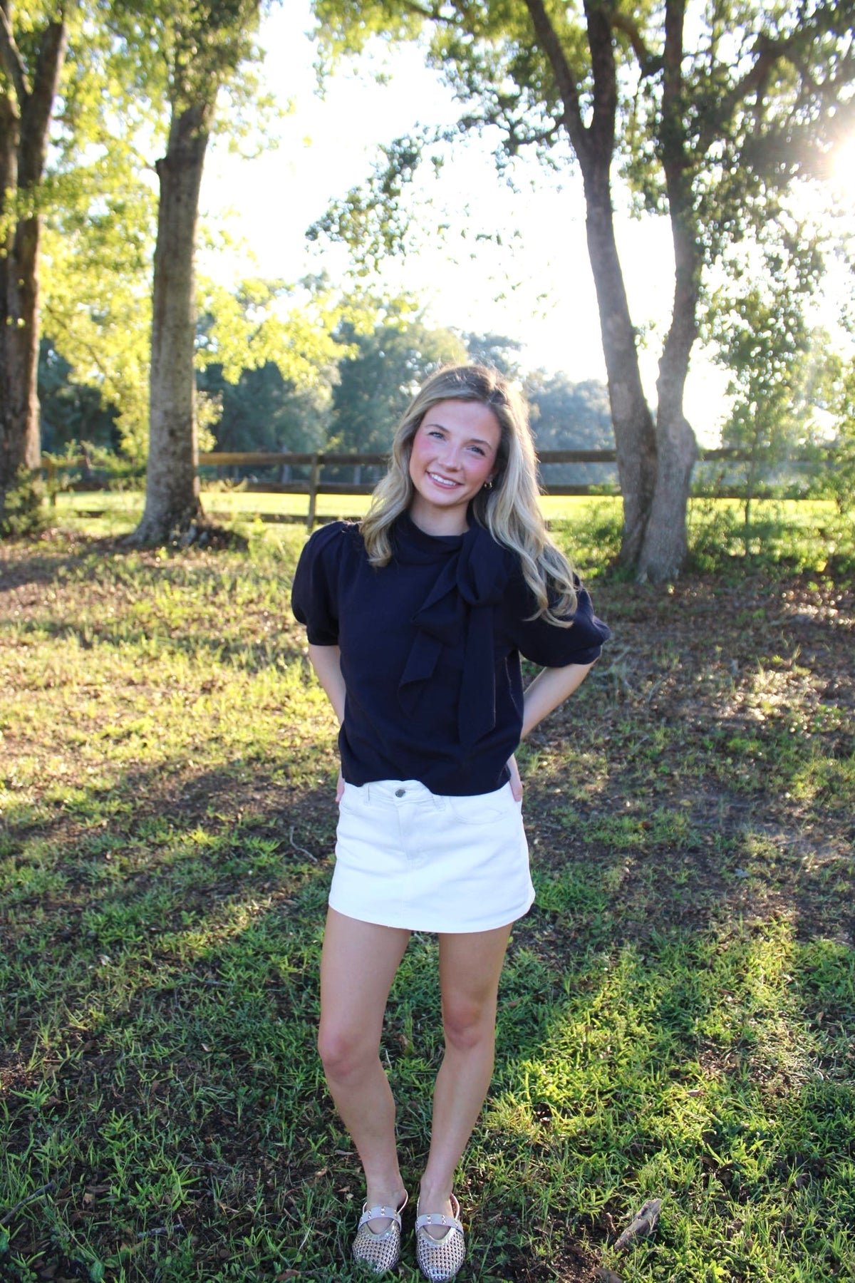 Navy Bow-Neck sweater top