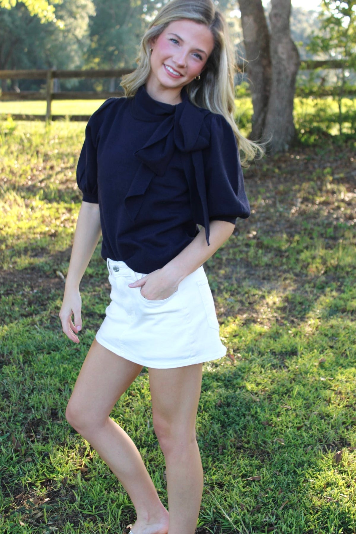 Navy Bow-Neck sweater top