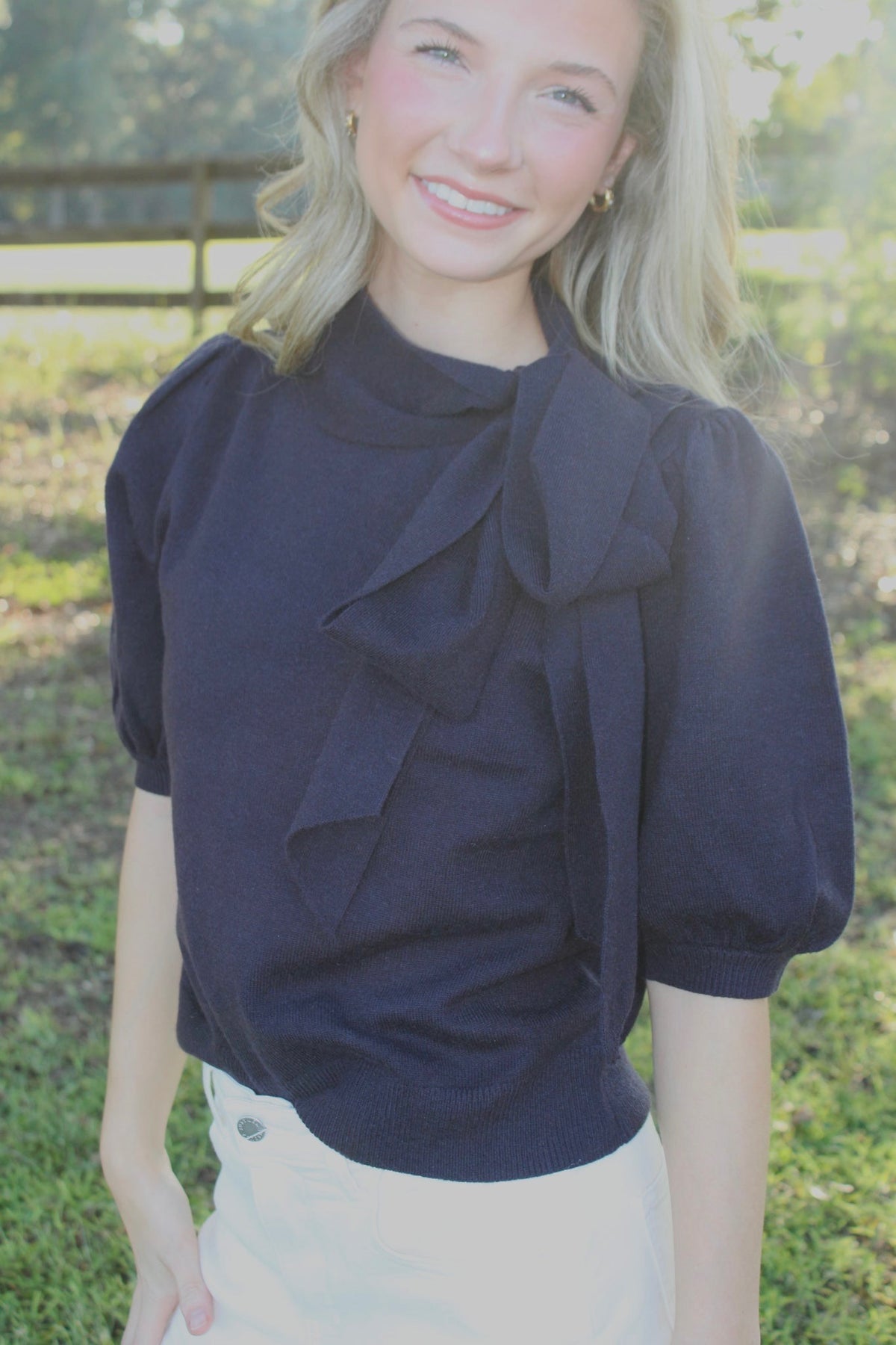 Navy Bow-Neck sweater top