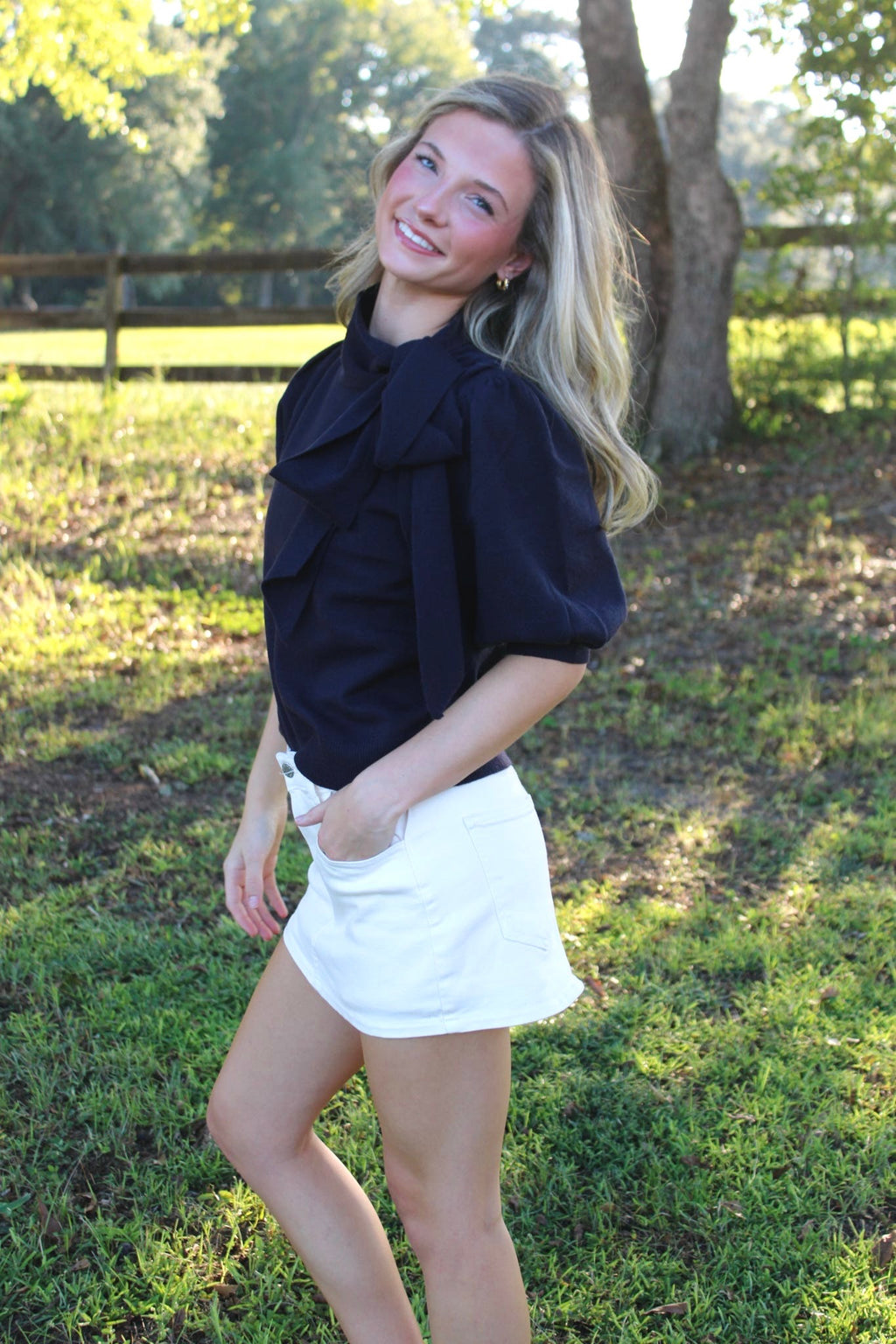 Navy Bow-Neck sweater top