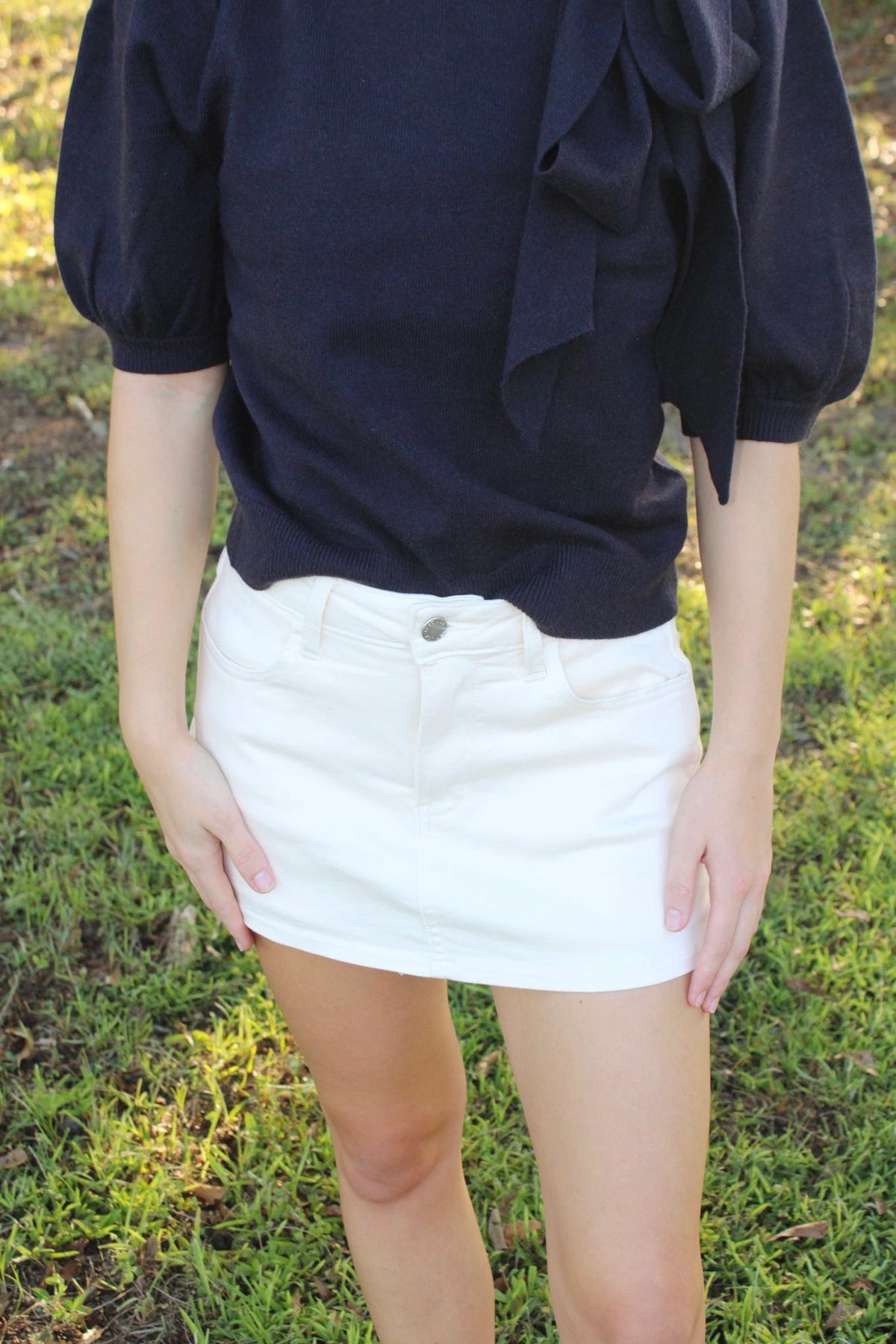 Cream Denim Mini Skort