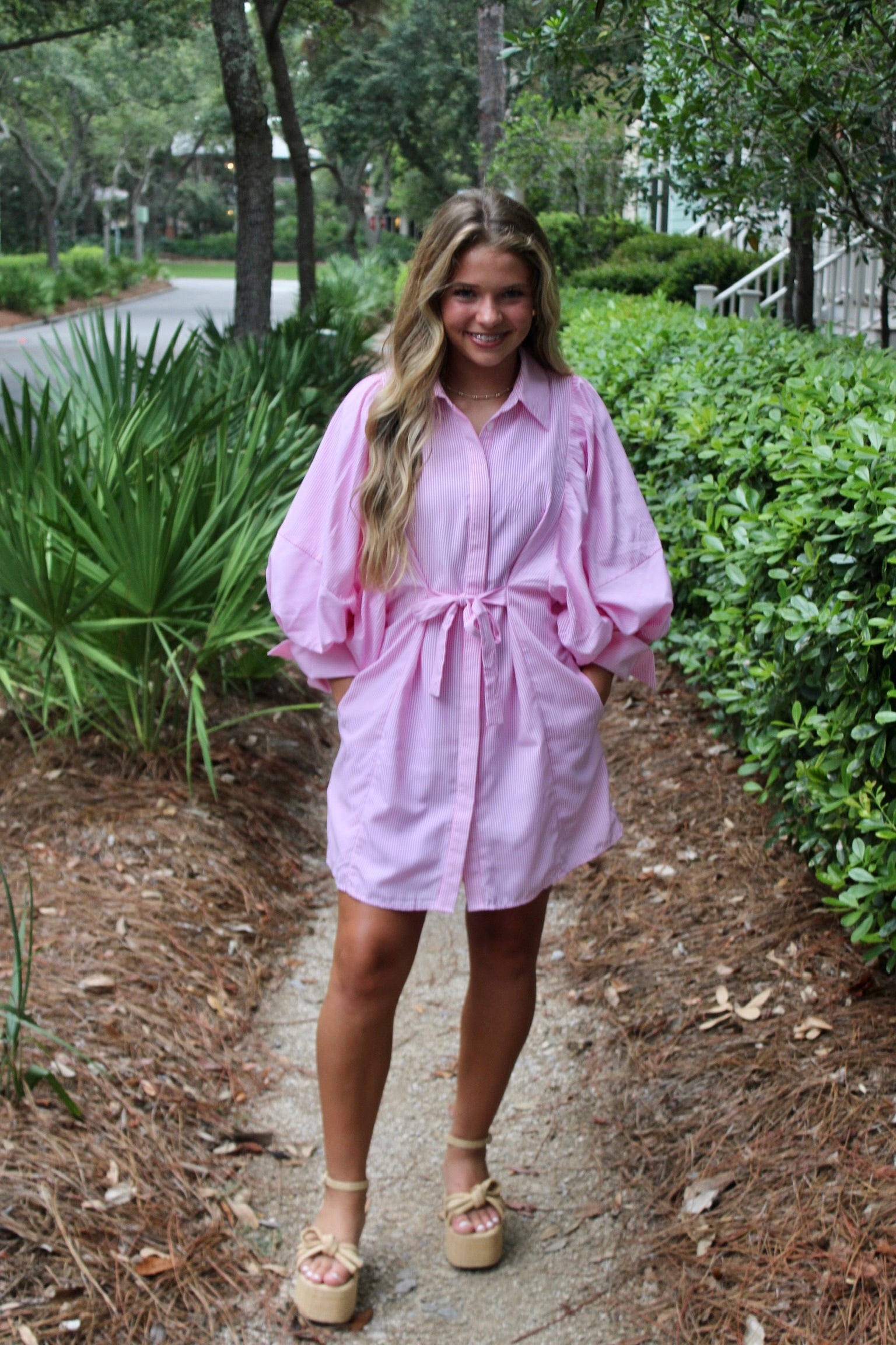Pink Pinstripe Mini Dress