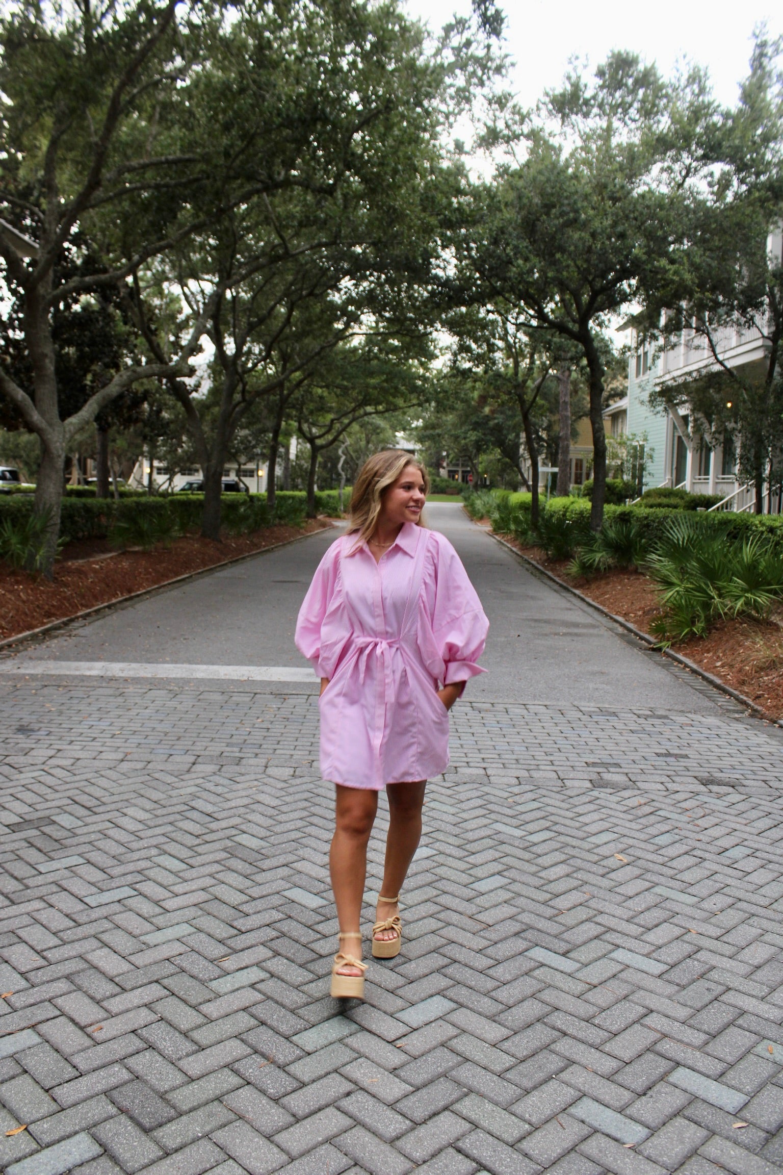 Pink Pinstripe Mini Dress